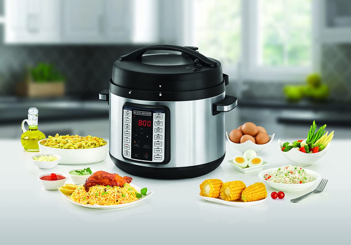 Black & Decker Smart Steam Pot, 1350W Power, 10L, 9 in 1 Usage, 14 Smart Programmable Electric Pressure Cooker وعاء بخار بتصميم انيق من بلاك + ديكر، بقدرة 1350 واط وسعة 10 لتر، طنجرة ضغط كهربائية أنيقة قابلة للبرمجة Black & Decker Smart Steam Pot, 1350W Power, 10L, 9 in 1 Usage, 14 Smart Programmable Electric Pressure Cooker وعاء بخار بتصميم انيق من بلاك + ديكر، بقدرة 1350 واط وسعة 10 لتر، طنجرة ضغط كهربائية أنيقة قابلة للبرمجة